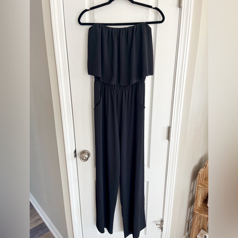 Black Strapless Jumpsuit with Pockets